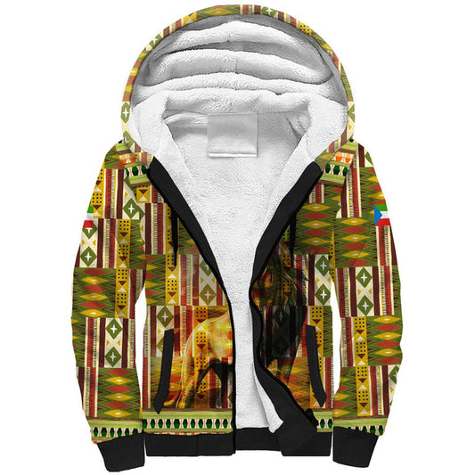 Equatorial Guinea with Lion Print and Traditional African Kente Patterns Sherpa Hoodie
