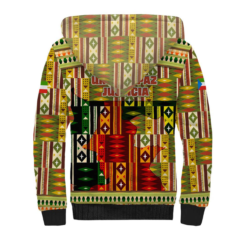 Equatorial Guinea with Lion Print and Traditional African Kente Patterns Sherpa Hoodie