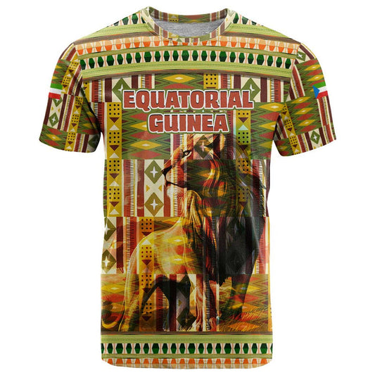 Equatorial Guinea with Lion Print and Traditional African Kente Patterns T Shirt