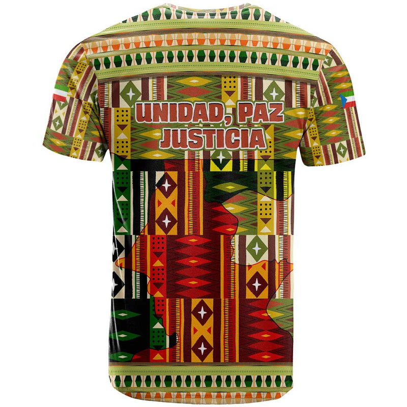 Equatorial Guinea with Lion Print and Traditional African Kente Patterns T Shirt