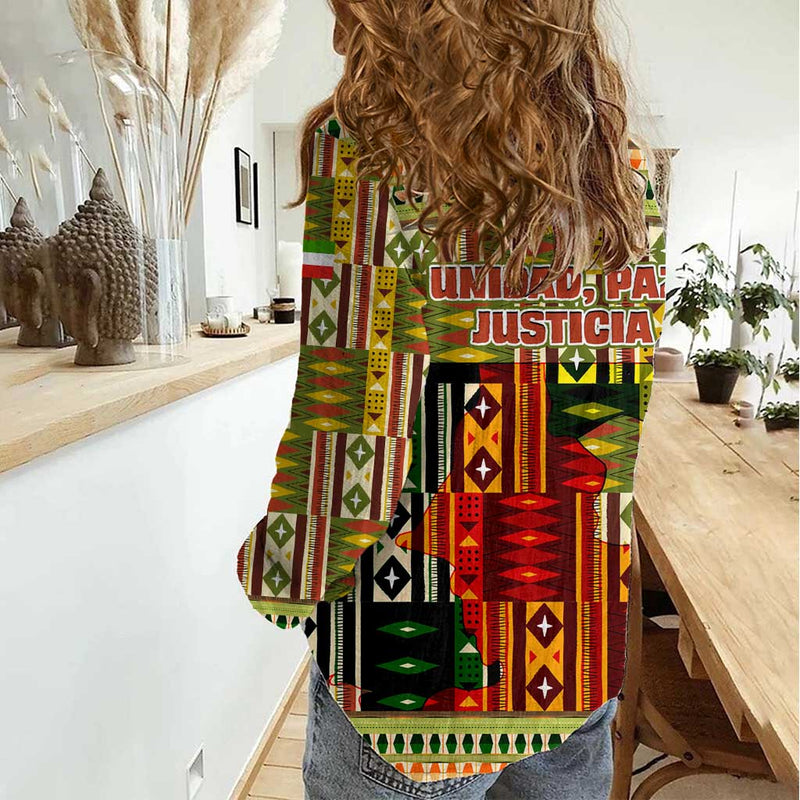 Equatorial Guinea with Lion Print and Traditional African Kente Patterns Women Casual Shirt