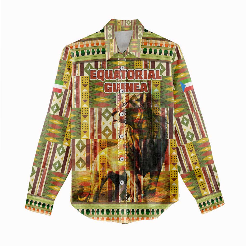 Equatorial Guinea with Lion Print and Traditional African Kente Patterns Women Casual Shirt