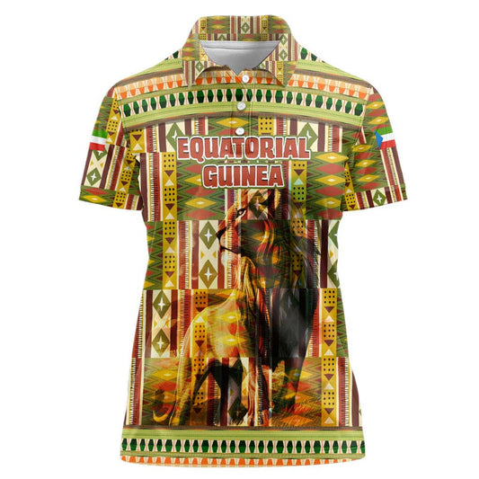 Equatorial Guinea with Lion Print and Traditional African Kente Patterns Women Polo Shirt