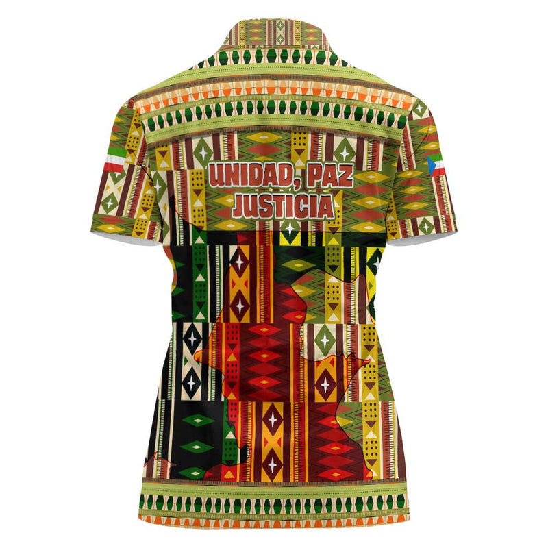 Equatorial Guinea with Lion Print and Traditional African Kente Patterns Women Polo Shirt