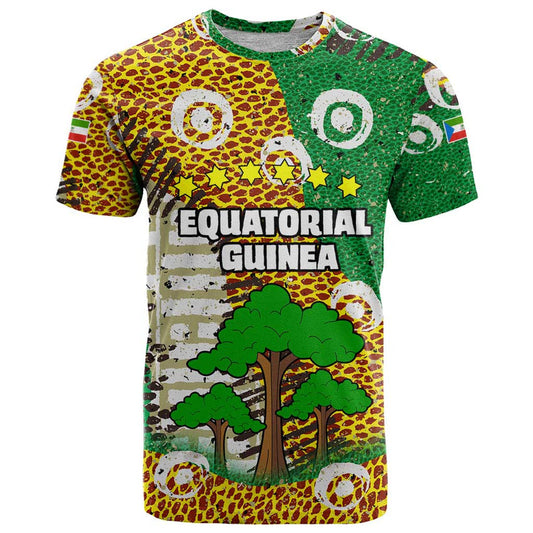 Equatorial Guinea Baobab Tree with Tribal Patterns and Heritage Quote T Shirt