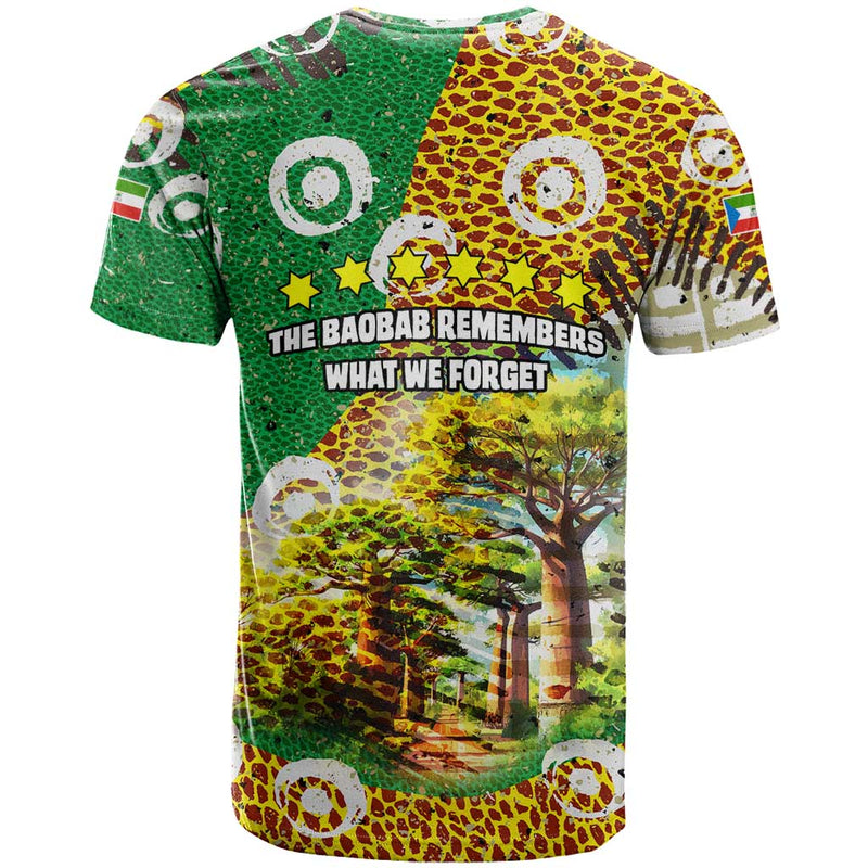 Equatorial Guinea Baobab Tree with Tribal Patterns and Heritage Quote T Shirt