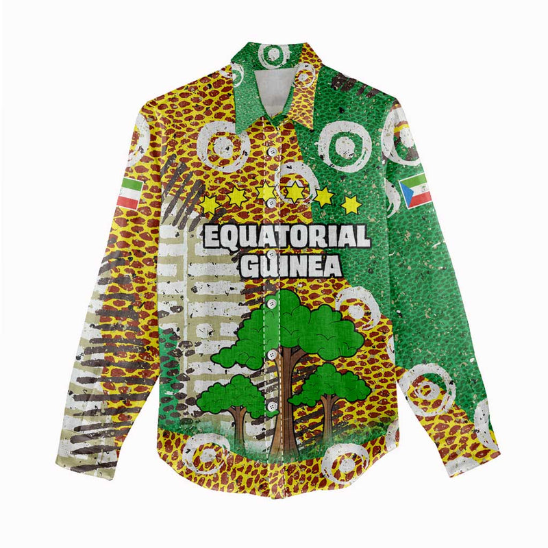 Equatorial Guinea Baobab Tree with Tribal Patterns and Heritage Quote Women Casual Shirt