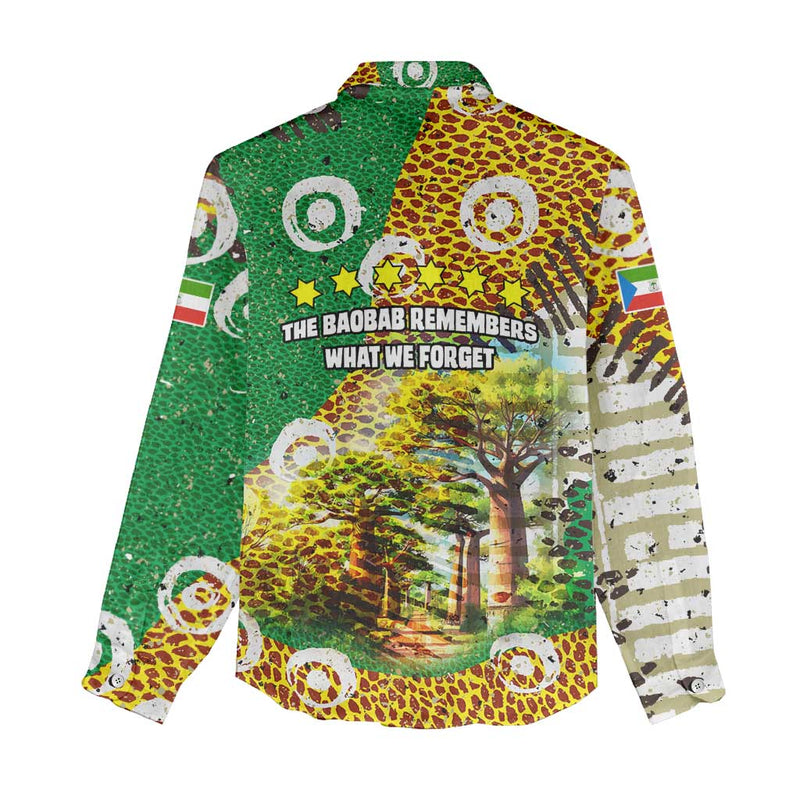Equatorial Guinea Baobab Tree with Tribal Patterns and Heritage Quote Women Casual Shirt