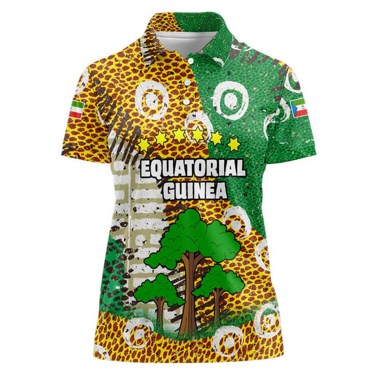 Equatorial Guinea Baobab Tree with Tribal Patterns and Heritage Quote Women Polo Shirt