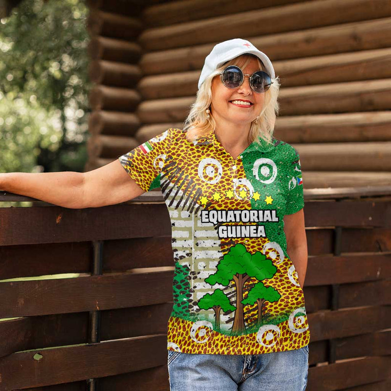 Equatorial Guinea Baobab Tree with Tribal Patterns and Heritage Quote Women Polo Shirt