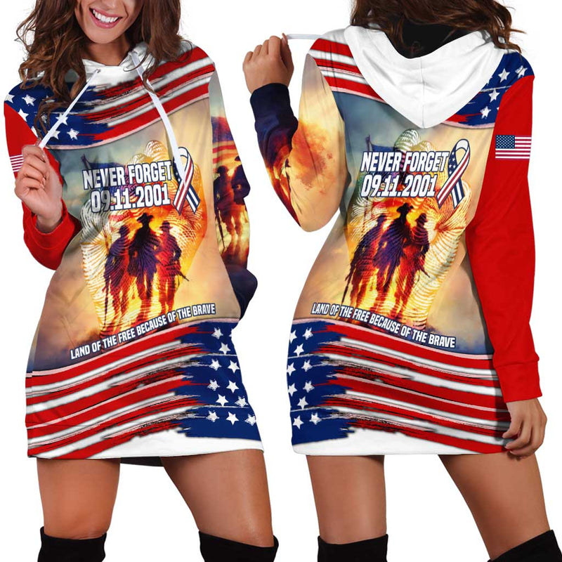 911 Memorial Patriot Day American Flag and Soldier Tribute Never Forget Hoodie Dress