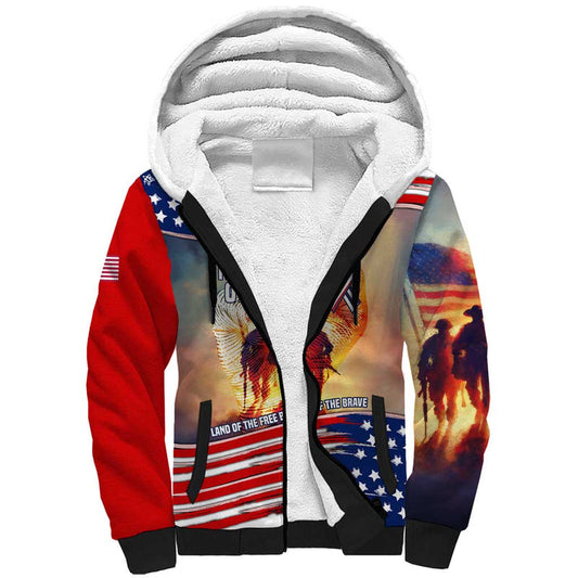 911 Memorial Patriot Day American Flag and Soldier Tribute Never Forget Sherpa Hoodie