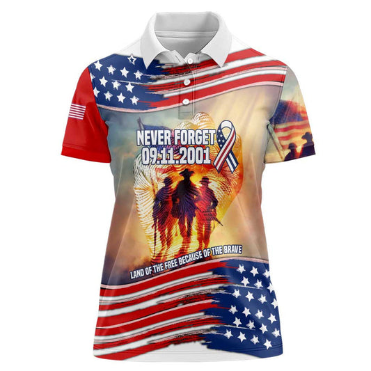 911 Memorial Patriot Day American Flag and Soldier Tribute Never Forget Women Polo Shirt