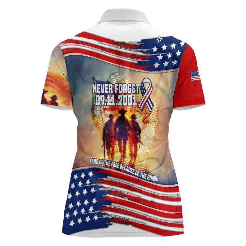911 Memorial Patriot Day American Flag and Soldier Tribute Never Forget Women Polo Shirt