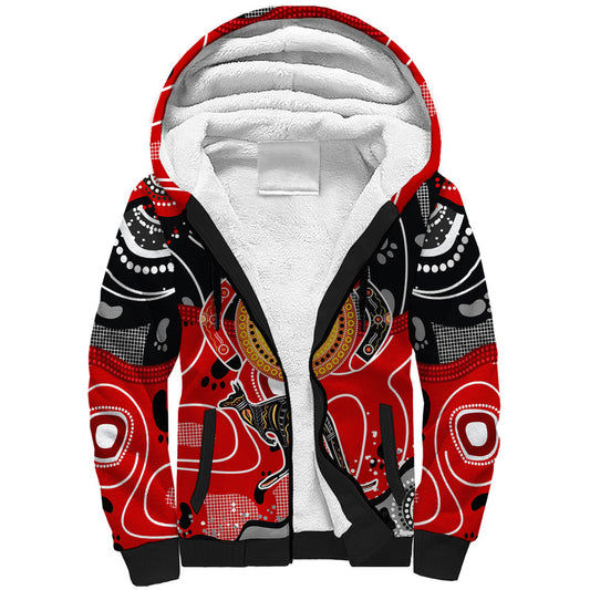 Aboriginal Flag Style Dot Art And Abstract Kangaroo Sherpa Hoodie