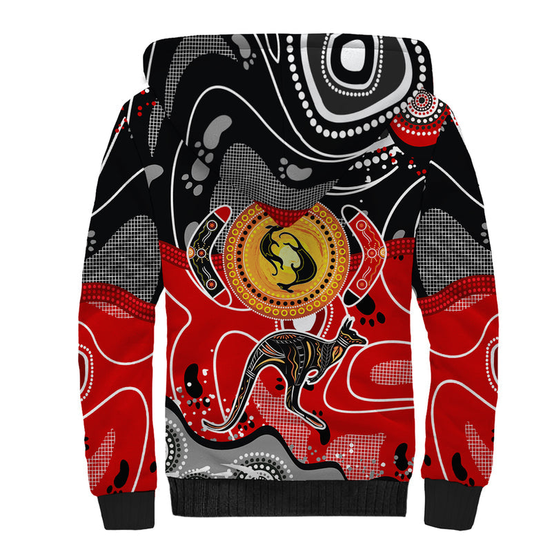 Aboriginal Flag Style Dot Art And Abstract Kangaroo Sherpa Hoodie