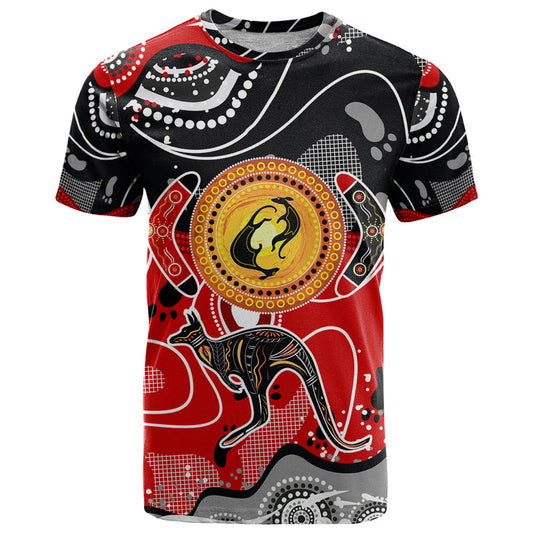 Aboriginal Flag Style Dot Art And Abstract Kangaroo T Shirt