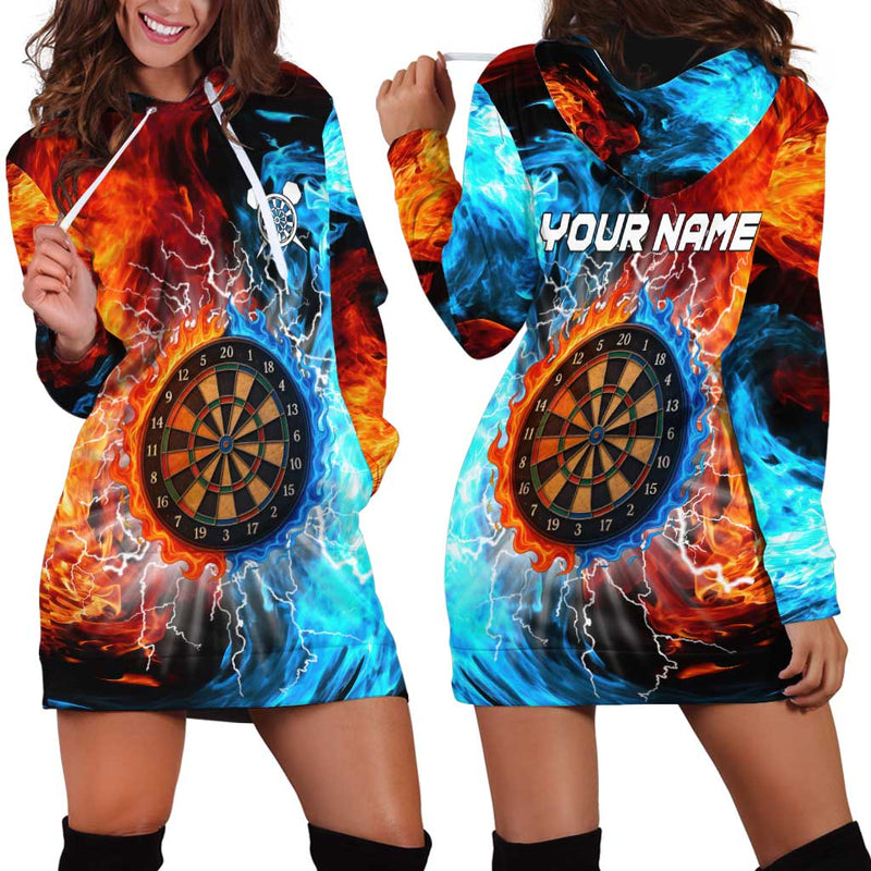 Custom Thunder Lightning Darts Dartboard Water Fire Hoodie Dress