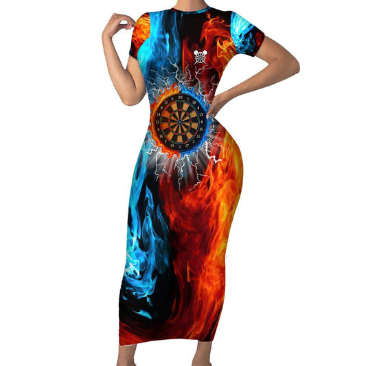 Custom Thunder Lightning Darts Dartboard Water Fire Short Sleeve Bodycon Dress