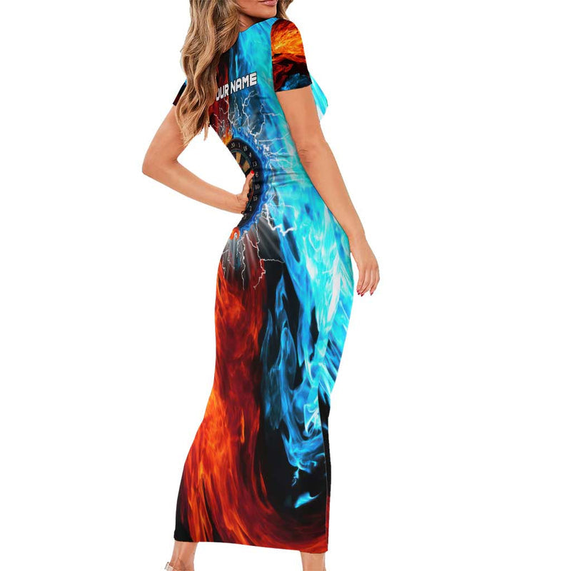 Custom Thunder Lightning Darts Dartboard Water Fire Short Sleeve Bodycon Dress