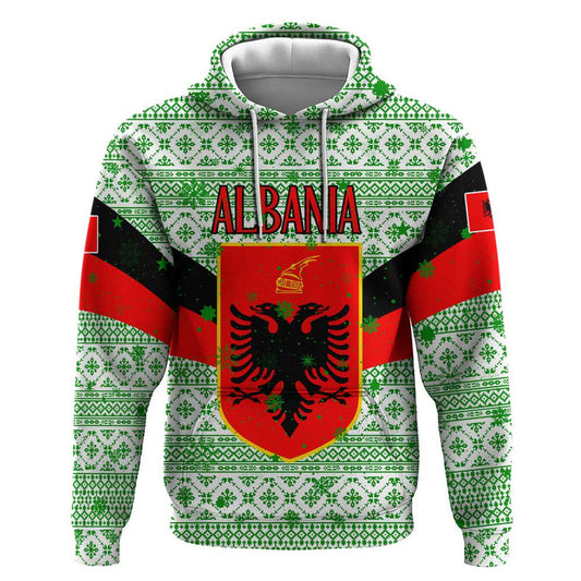 Albania Christmas With Green-red Design, Double-headed Eagle Emblem, And Santa Motif Hoodie