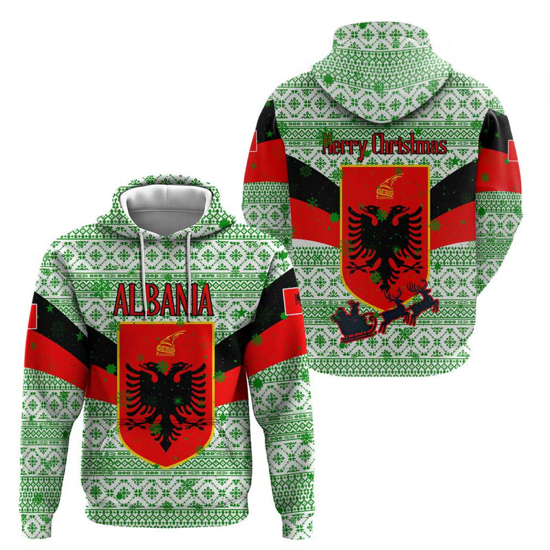Albania Christmas With Green-red Design, Double-headed Eagle Emblem, And Santa Motif Hoodie