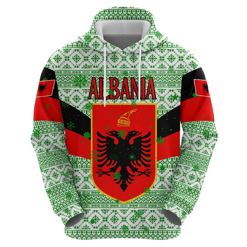 Albania Christmas With Green-red Design, Double-headed Eagle Emblem, And Santa Motif Hoodie