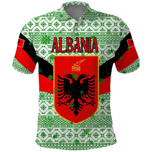 Albania Christmas With Green-red Design, Double-headed Eagle Emblem, And Santa Motif Polo Shirt