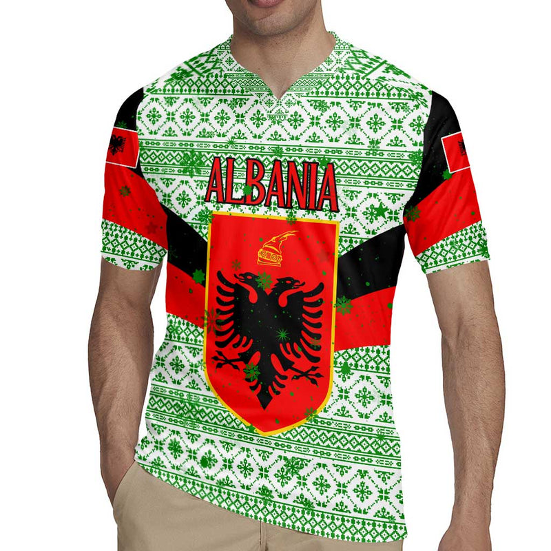 Albania Christmas With Green-red Design, Double-headed Eagle Emblem, And Santa Motif Rugby Jersey