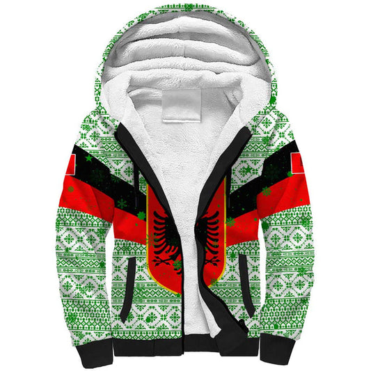 Albania Christmas With Green-red Design, Double-headed Eagle Emblem, And Santa Motif Sherpa Hoodie