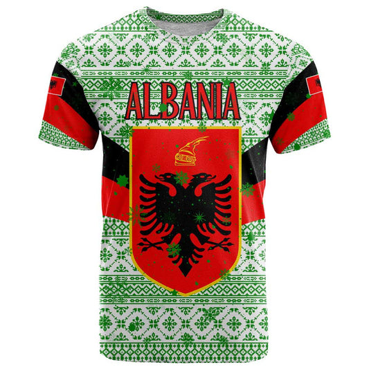 Albania Christmas With Green-red Design, Double-headed Eagle Emblem, And Santa Motif T Shirt