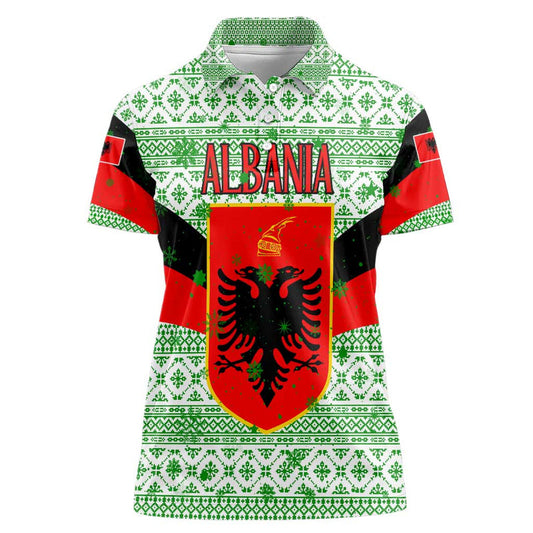 Albania Christmas With Green-red Design, Double-headed Eagle Emblem, And Santa Motif Women Polo Shirt