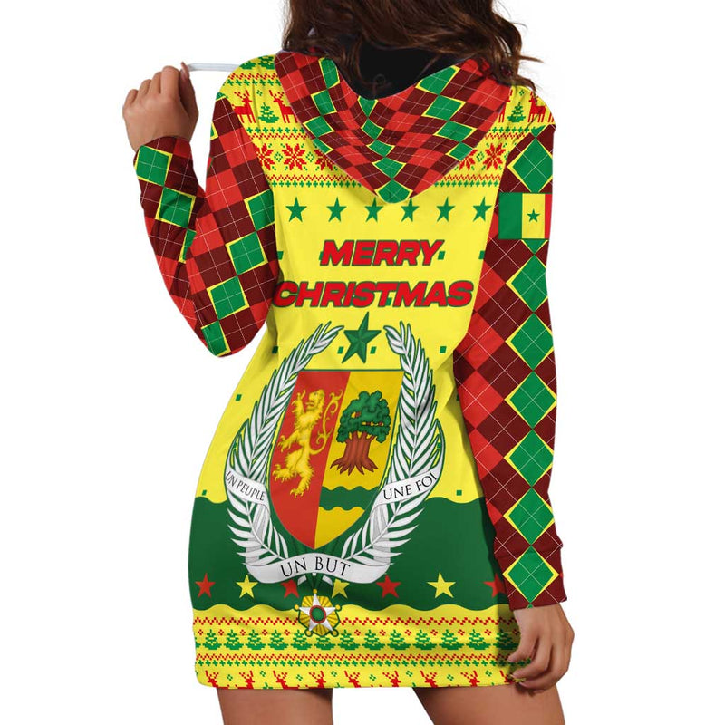 Senegal Christmas With Yellow-green-red Design, Baobab Tree, And National Coat Of Arms Motif Hoodie Dress