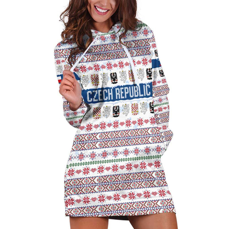 Czech Republic Christmas With Folk Embroidery Design, National Coat Of Arms, And Festive Motif Hoodie Dress