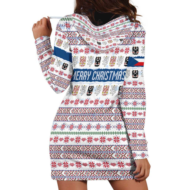 Czech Republic Christmas With Folk Embroidery Design, National Coat Of Arms, And Festive Motif Hoodie Dress