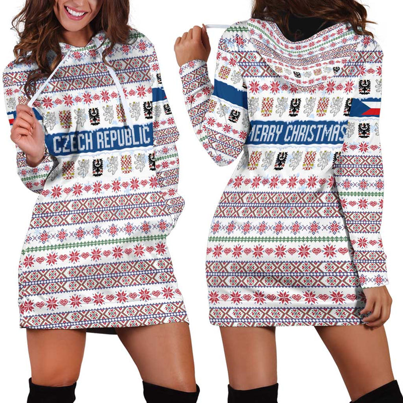 Czech Republic Christmas With Folk Embroidery Design, National Coat Of Arms, And Festive Motif Hoodie Dress