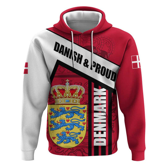 Denmark Danish Coat of Arms National Flag Bold Scandinavian Heritage Design Hoodie