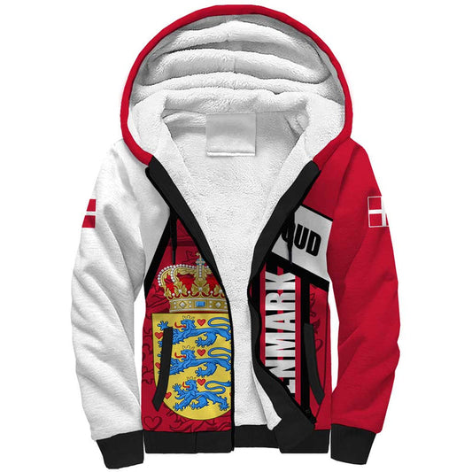 Denmark Danish Coat of Arms, National Flag, Bold Scandinavian Heritage Design Sherpa Hoodie