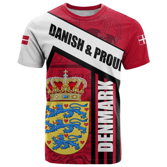 Denmark Danish Coat of Arms, National Flag, Bold Scandinavian Heritage Design T Shirt