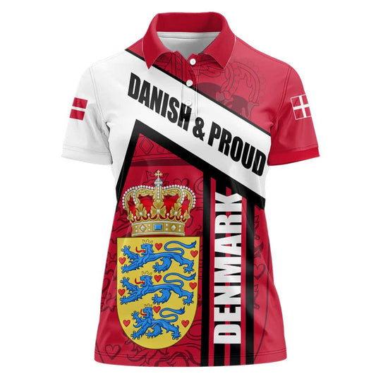 Denmark Danish Coat of Arms, National Flag, Bold Scandinavian Heritage Design Women Polo Shirt