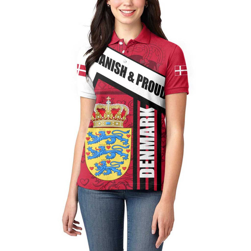 Denmark Danish Coat of Arms, National Flag, Bold Scandinavian Heritage Design Women Polo Shirt