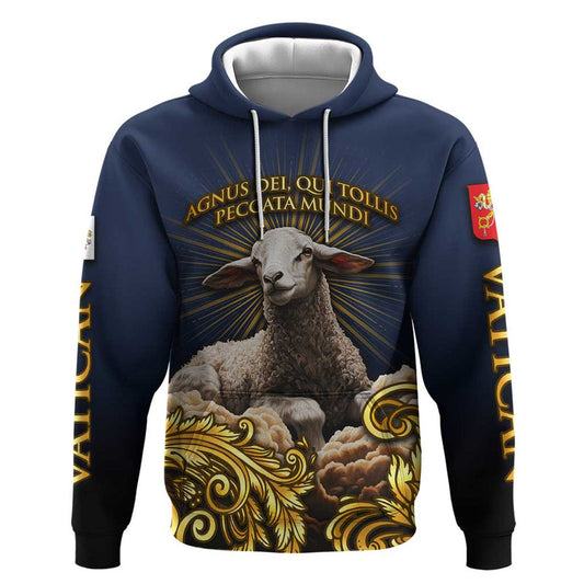 Agnus Dei Lamb of God Latin Catholic Art with Gold Baroque Accents Hoodie
