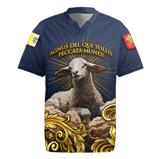 Agnus Dei Lamb Of God Latin Catholic Art With Gold Baroque Accents Rugby Jersey