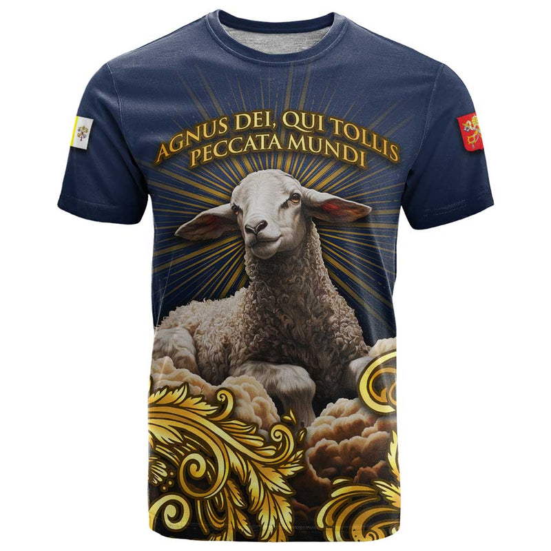 Agnus Dei Lamb of God Latin Catholic Art with Gold Baroque Accents T Shirt