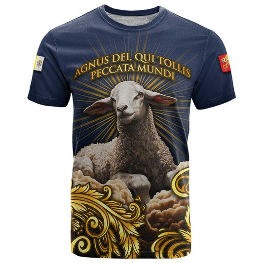 Agnus Dei Lamb of God Latin Catholic Art with Gold Baroque Accents T Shirt