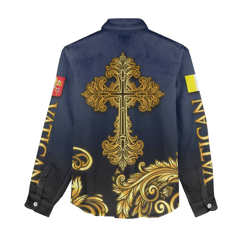 Agnus Dei Lamb of God Latin Catholic Art with Gold Baroque Accents Women Casual Shirt