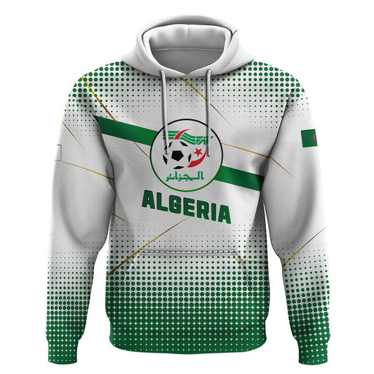 Algeria Soccer with Desert Warriors Text and National Flag Design Hoodie