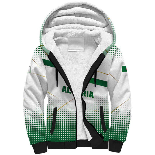 Algeria Soccer with Desert Warriors Text and National Flag Design Sherpa Hoodie