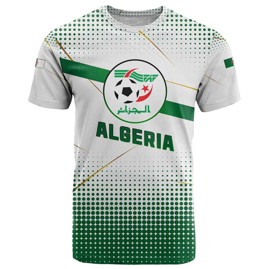 Algeria Soccer with Desert Warriors Text and National Flag Design T Shirt