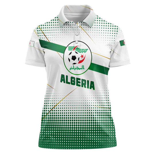 Algeria Soccer with Desert Warriors Text and National Flag Design Women Polo Shirt
